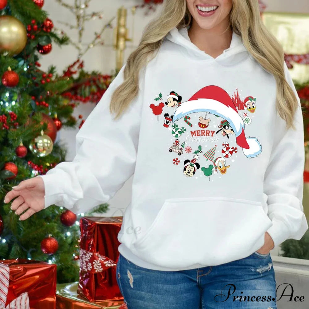 Charming Mickey Mouse Plus Velvet Sports Christmas Hoodie white 16 / S Christmas Hoodies-L