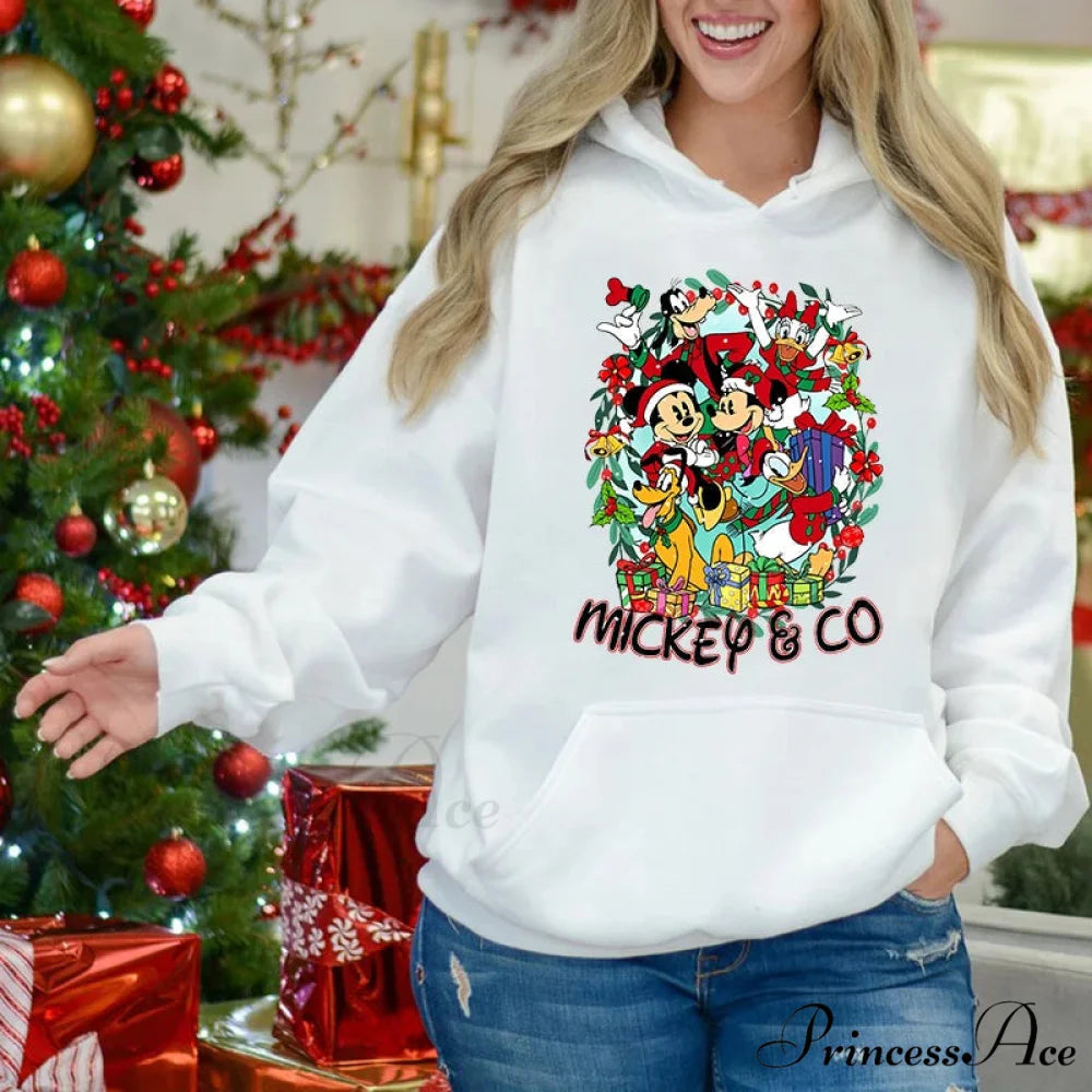 Charming Mickey Mouse Plus Velvet Sports Christmas Hoodie white 9 / S Christmas Hoodies-L
