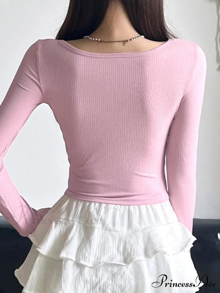 Charming Patchwork Bandage Slim Square Collar Knit Top knittop-250126