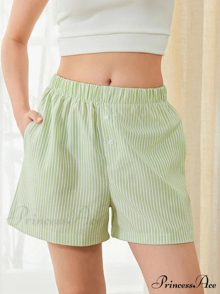 Checked Banded Button Lounge Short short-250223