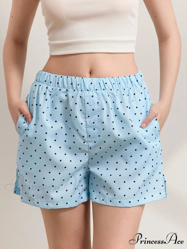 Checked Banded Button Lounge Short blue / S short-250223