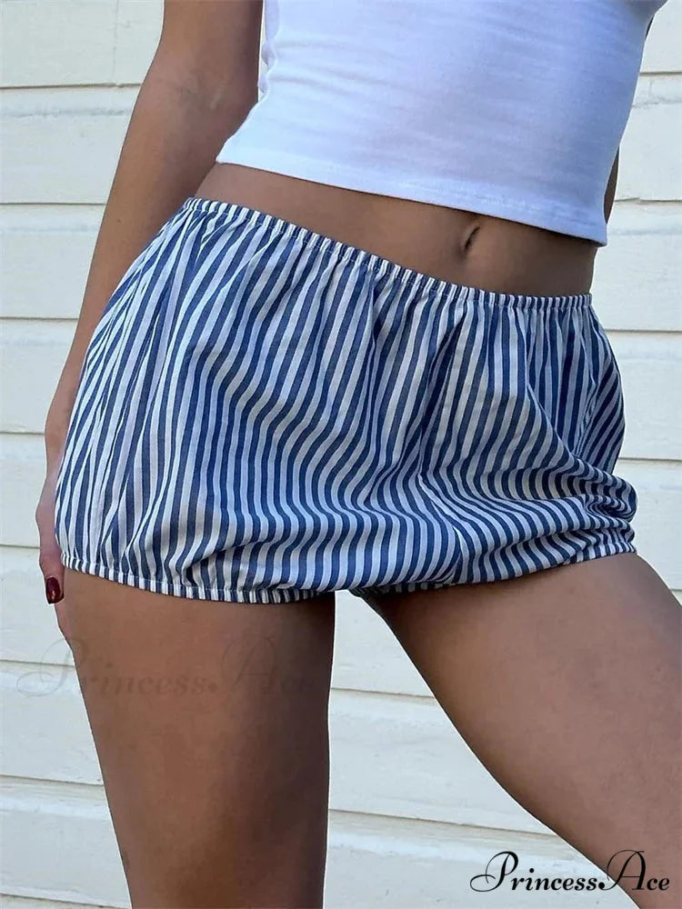 Checked Banded Elastic Waist Short dark blue / S short-250223