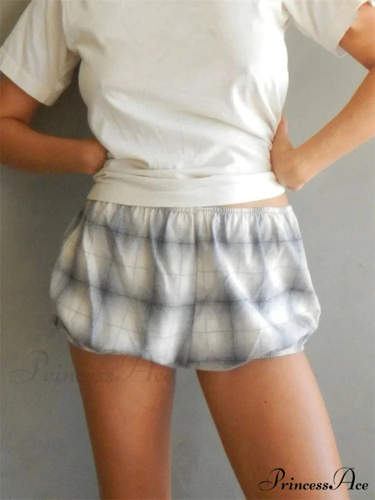Checked Banded Elastic Waist Short grey / S short-250223