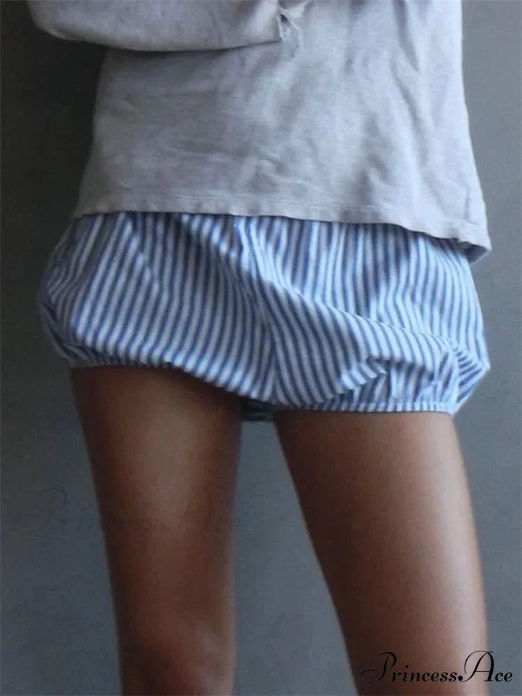 Checked Banded Elastic Waist Short navy / S short-250223