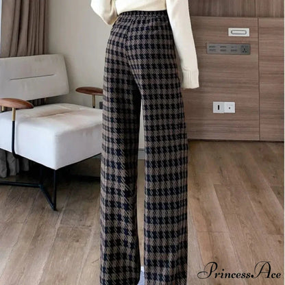 Checked Cinched Casual Wide Leg Trousers pants-241228