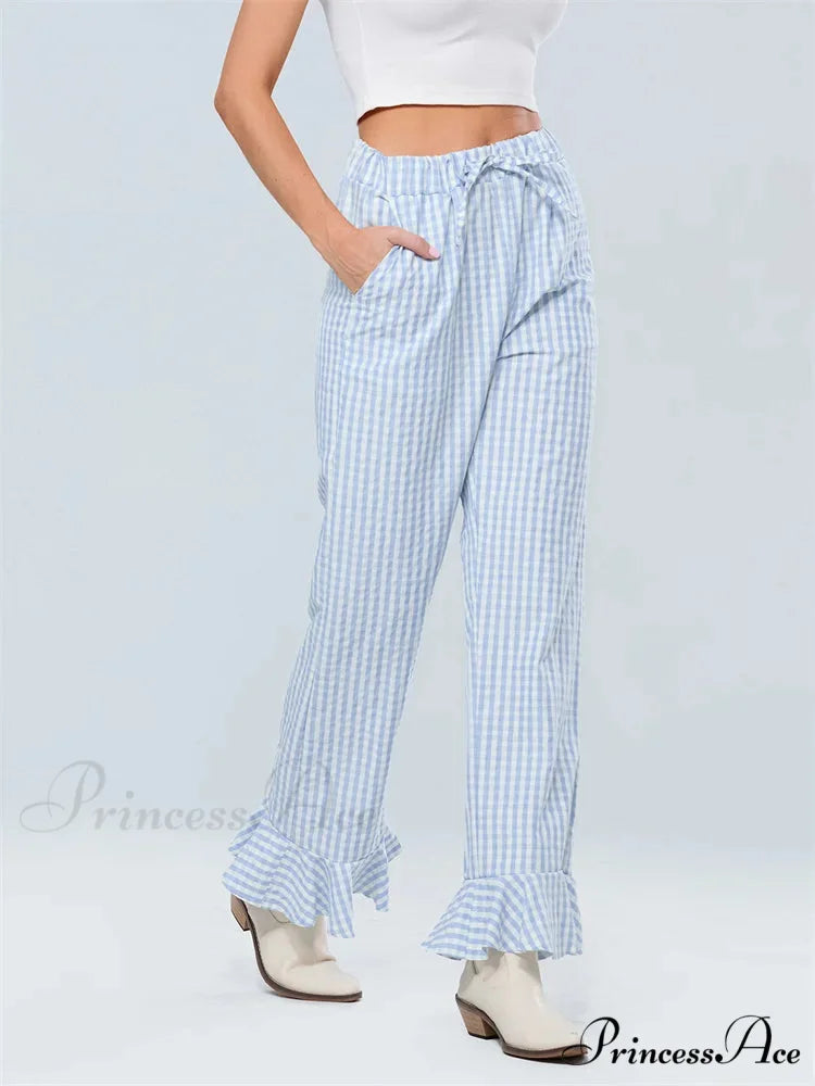 Checked Flared Drawstring Tall Waist Informal Pant pant-250223