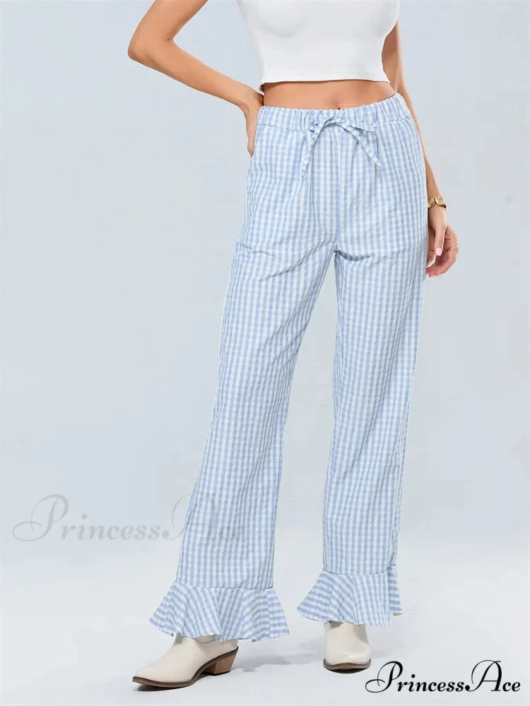 Checked Flared Drawstring Tall Waist Informal Pant pant-250223