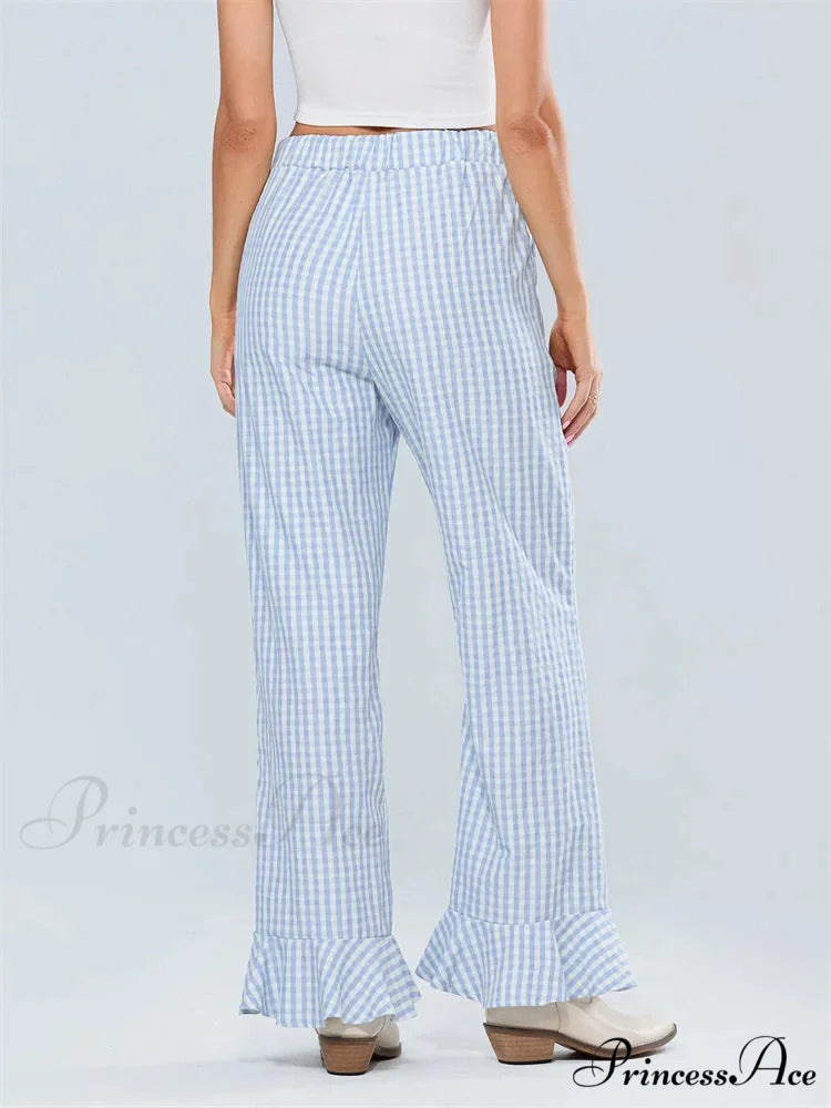 Checked Flared Drawstring Tall Waist Informal Pant pant-250223