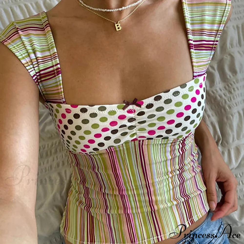 Checked Lined Square Crop Top green / S croptop-250223