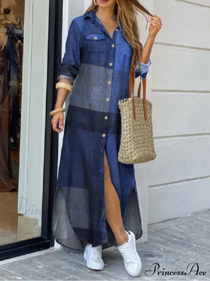 Checked Plaid Robe Maxi Beach Dress Rayon Cotton 2 / S