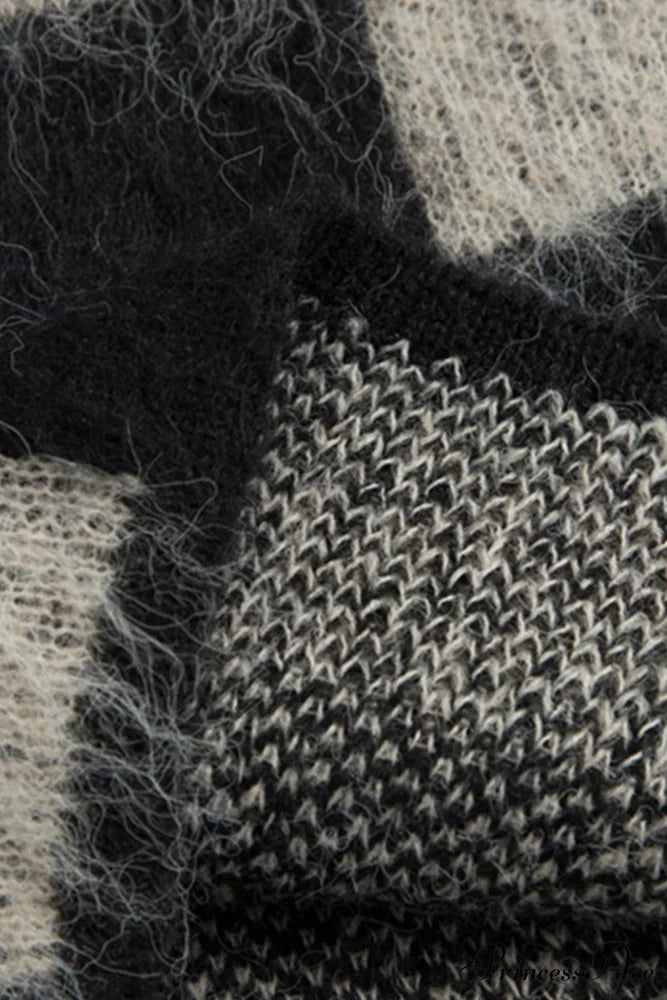 Checkerboard V Neck Mohair Sweater