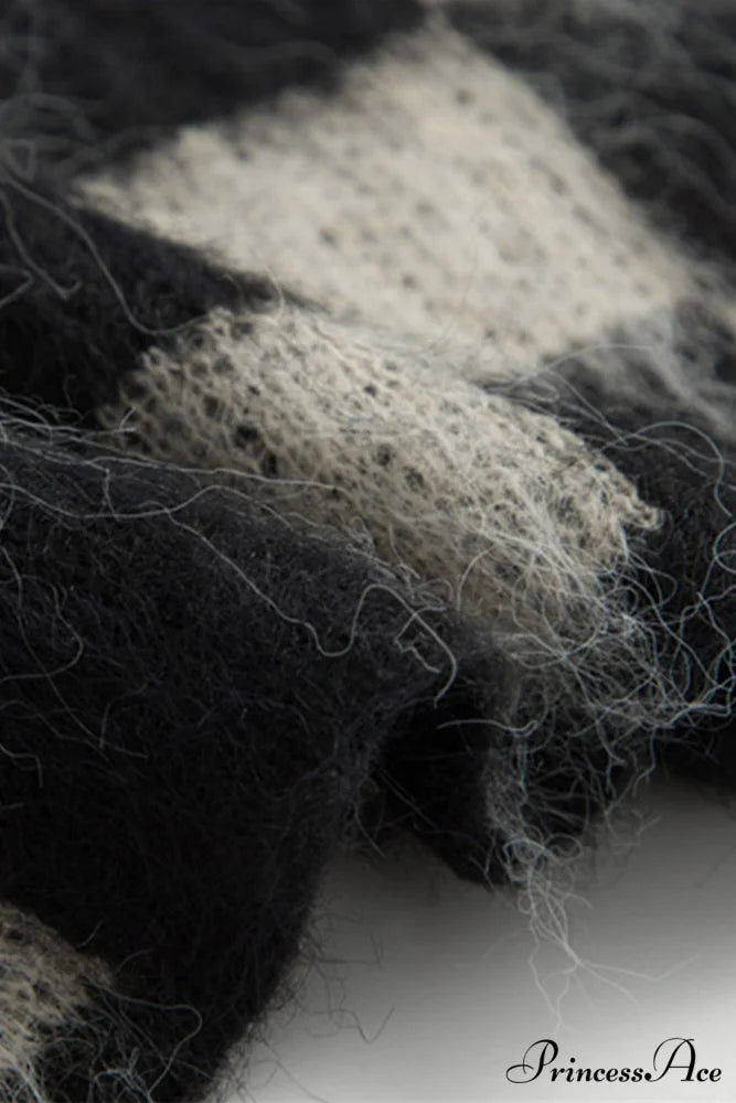 Checkerboard V Neck Mohair Sweater