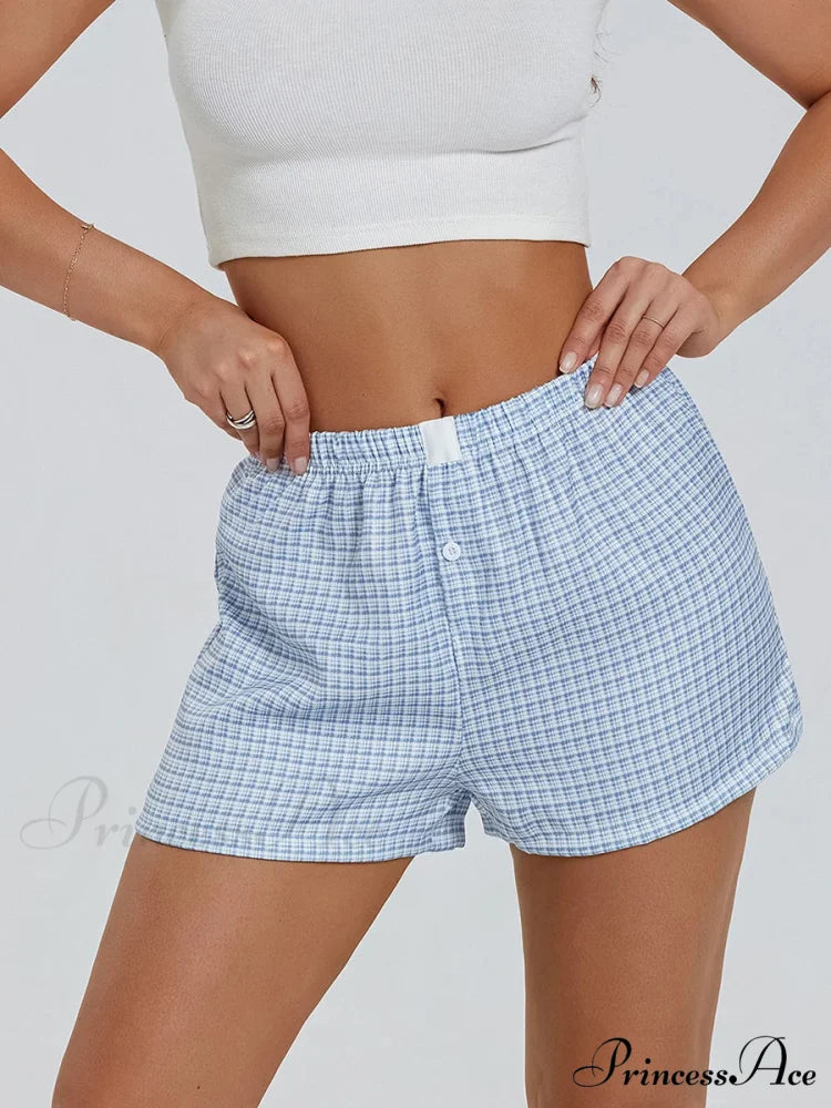 Checkered Baggy Lounge Short blue / S short-250223