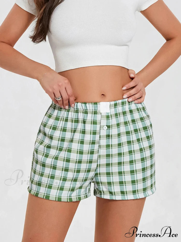 Checkered Baggy Lounge Short green / S short-250223