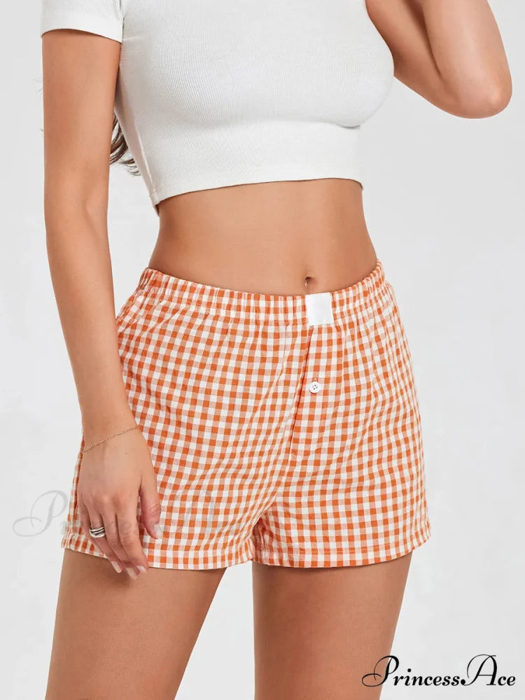Checkered Baggy Lounge Short orange / S short-250223