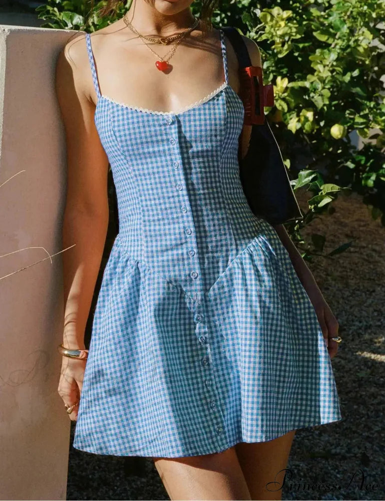 Checkered Beloved Mini Dress blue / S minidress-250223