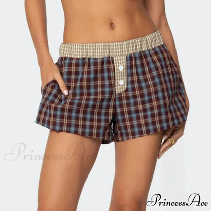 Checkered Boxer Stretchy Waist Short short-250223