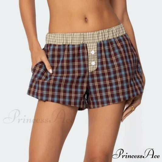 Checkered Boxer Stretchy Waist Short short-250223
