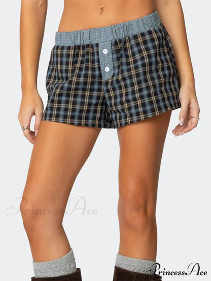 Checkered Boxer Stretchy Waist Short Blue / S short-250223