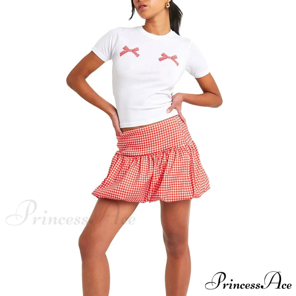 Checkered Bubble Tartan Style Skirt skirts-250223