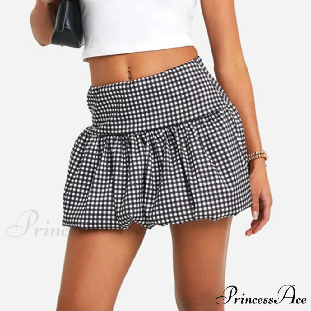 Checkered Bubble Tartan Style Skirt skirts-250223