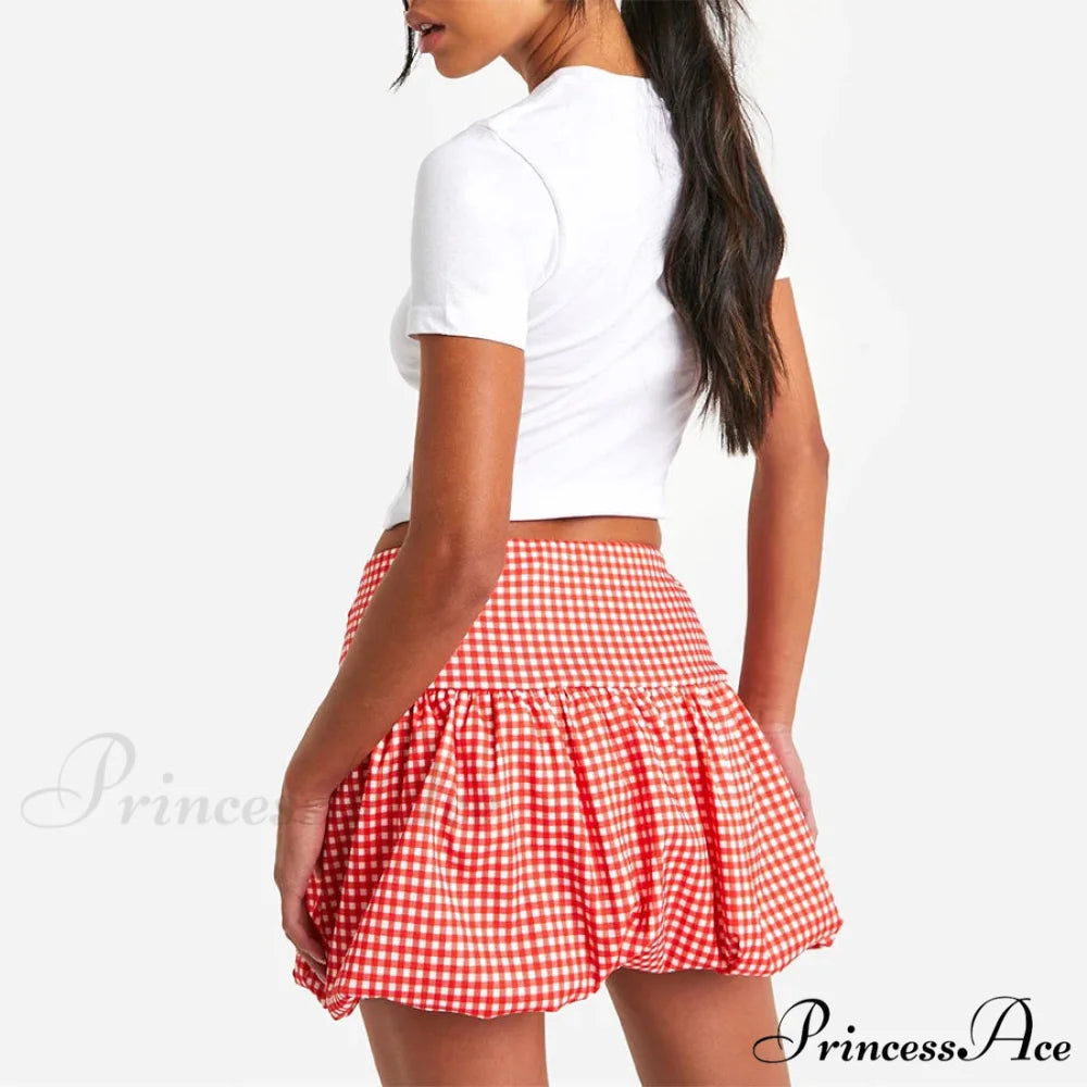 Checkered Bubble Tartan Style Skirt skirts-250223