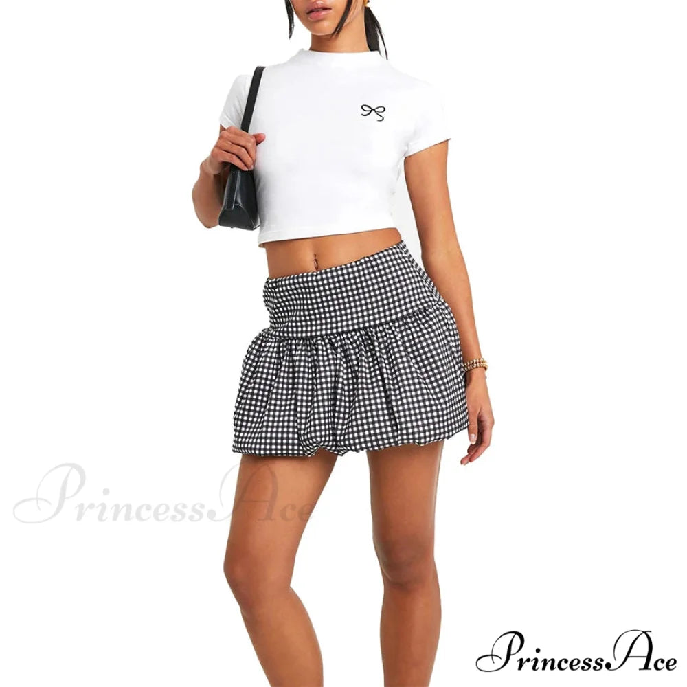 Checkered Bubble Tartan Style Skirt skirts-250223