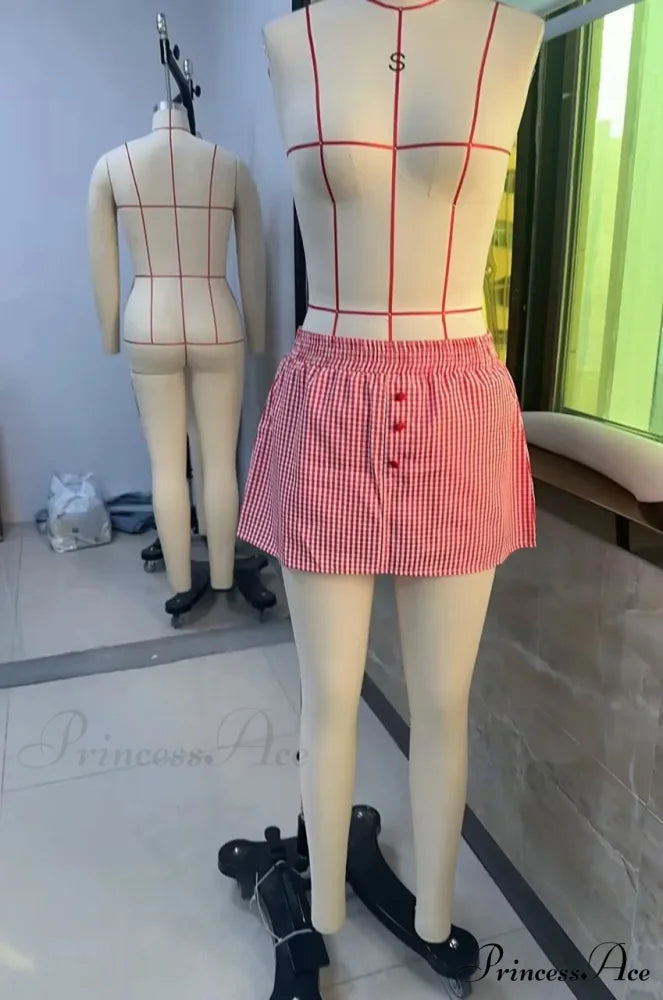 Checkered Button Embellished Flared Skirt skirts-250223