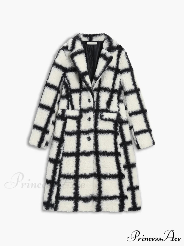 Checkered Button Graceful Sherpa Jacket
