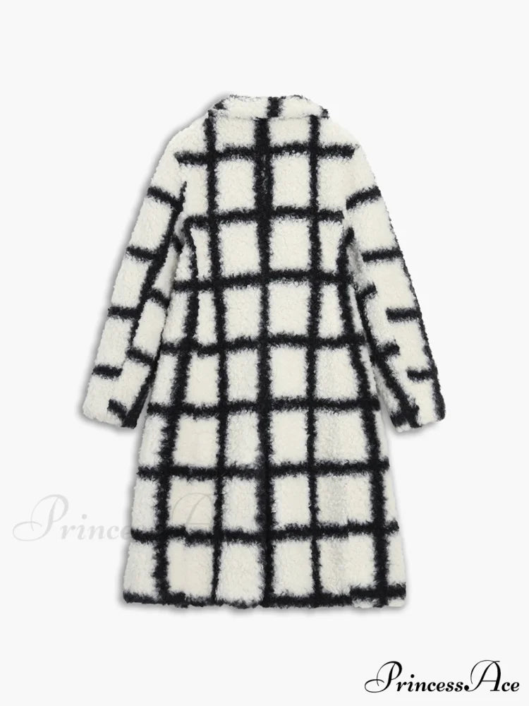 Checkered Button Graceful Sherpa Jacket