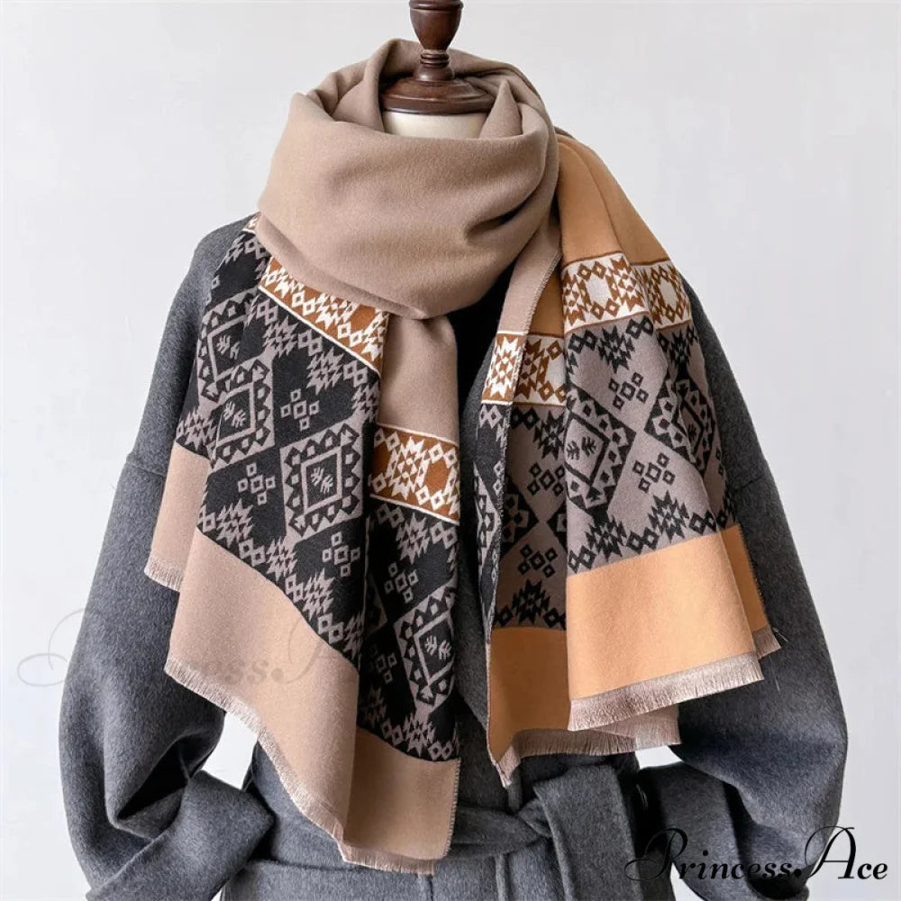 Checkered Cashmere Winter Scarf pink scarf-241228