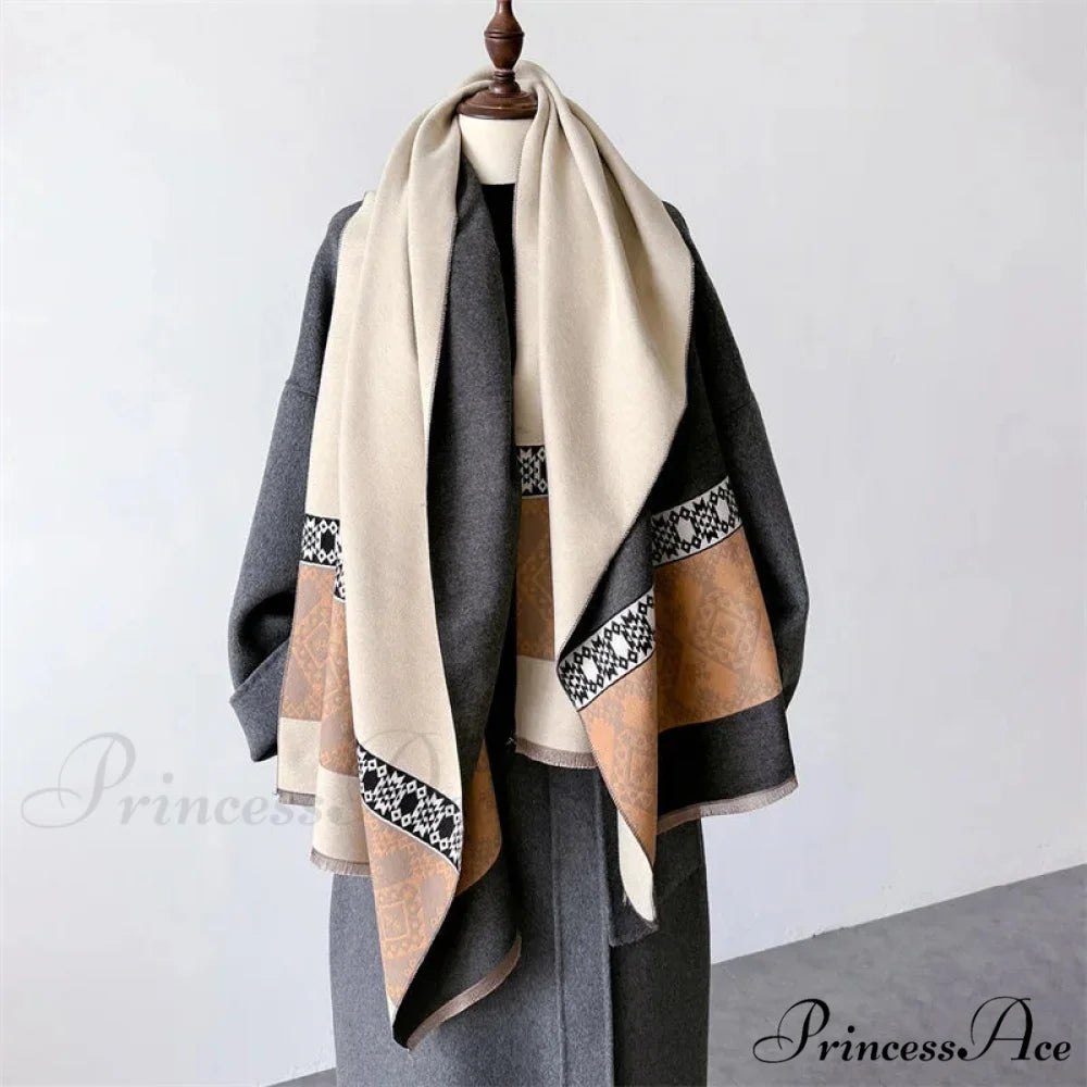 Checkered Cashmere Winter Scarf white scarf-241228