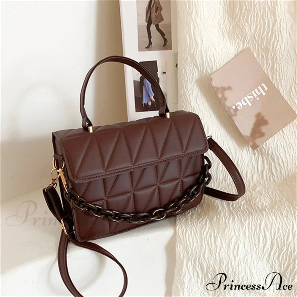 Checkered Chain Crossbody Bag Brand Designer Coffee crossbody-250126