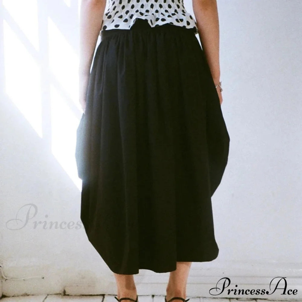 Checkered Cinched Waist Long Skirt Black / S skirts-250223