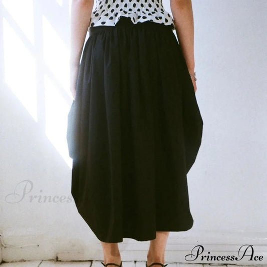 Checkered Cinched Waist Long Skirt Black / S skirts-250223