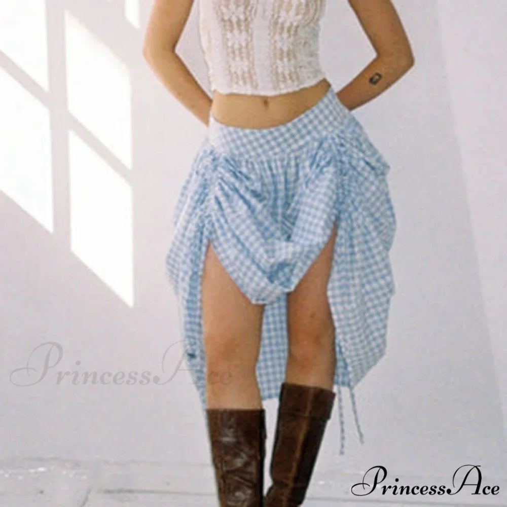 Checkered Cinched Waist Long Skirt skirts-250223