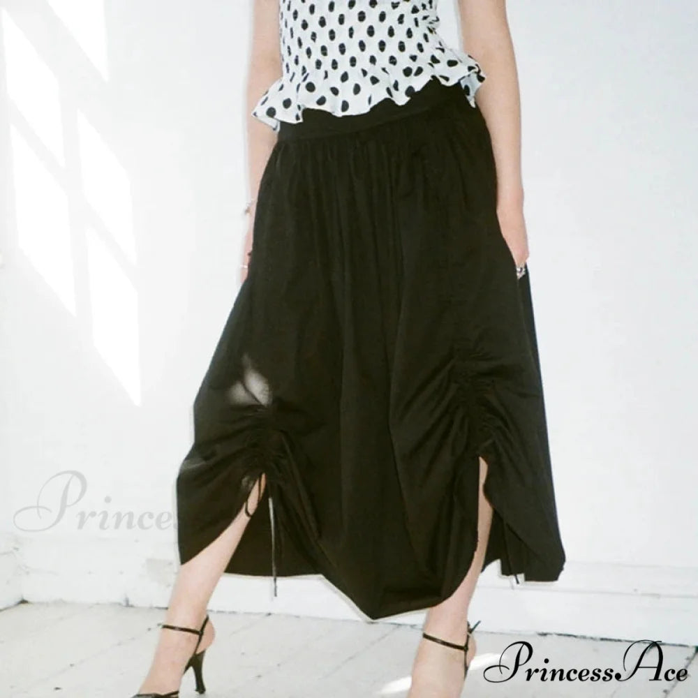 Checkered Cinched Waist Long Skirt skirts-250223