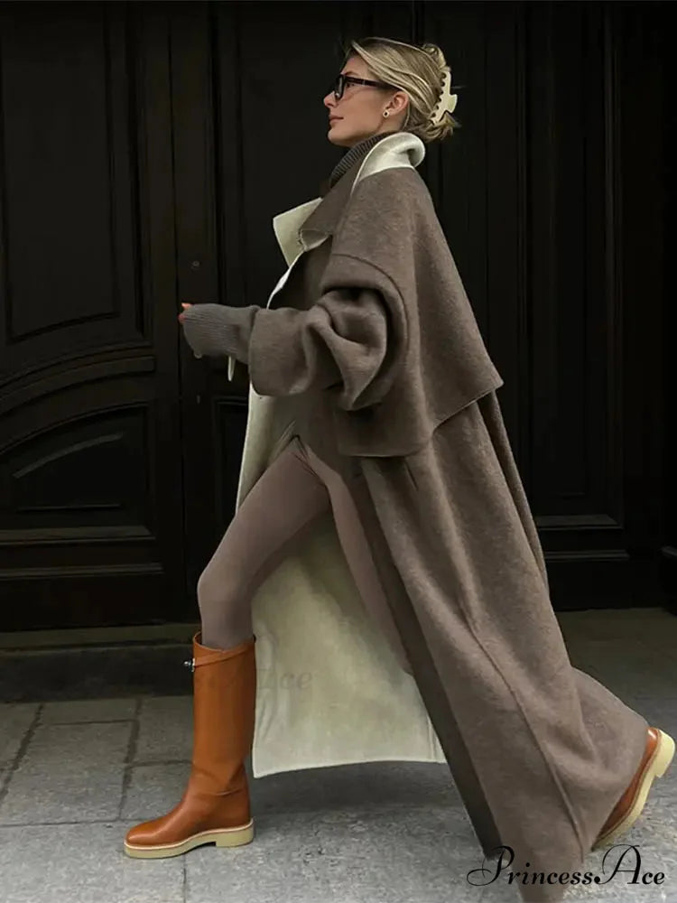 Checkered Design Informal Collar Overcoat Brown / S overcoats-241228