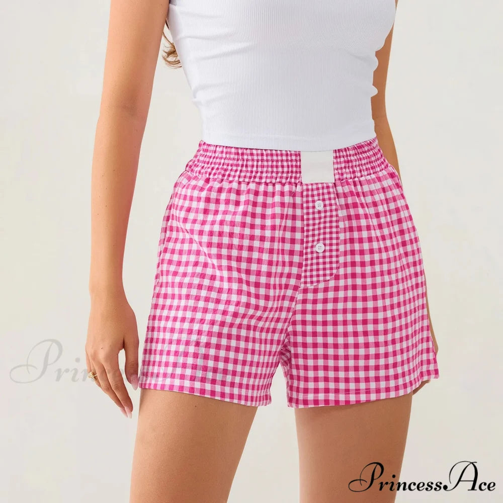 Checkered Different Button Lounge Short Rose Red / S short-250223