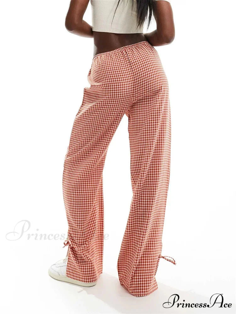 Checkered Divided Fasten Loose Broad Leg Summer Pant pant-250223