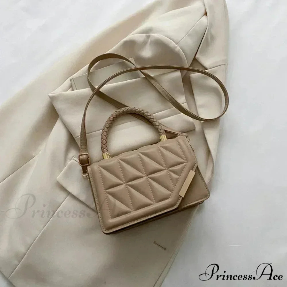 Checkered Faux Leather Designer Petite Crossbody Purse Khaki handbag-250126