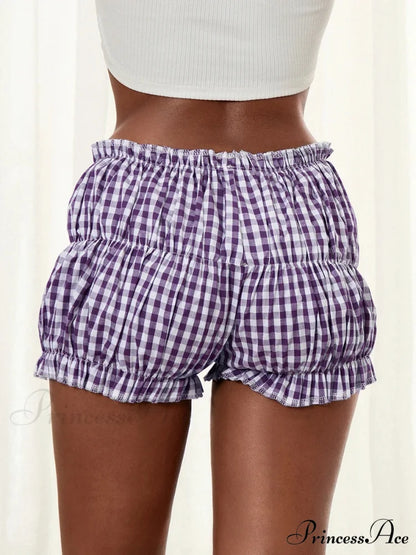 Checkered Frill Hem Bloomer Short short-250223