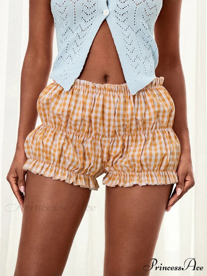 Checkered Frill Hem Bloomer Short short-250223