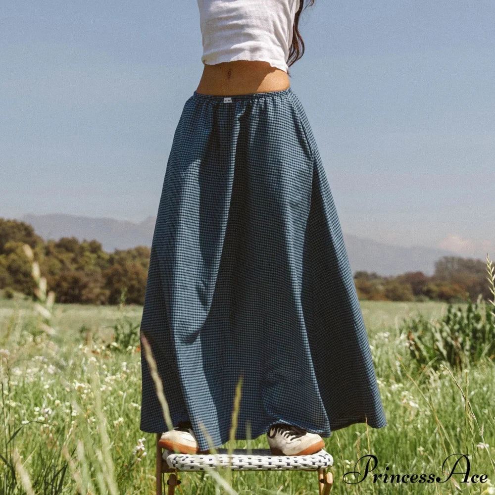 Checkered Frill Plaid Midi Skirt navy / S skirts-250223