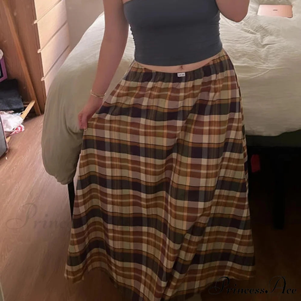 Checkered Frill Plaid Midi Skirt skirts-250223