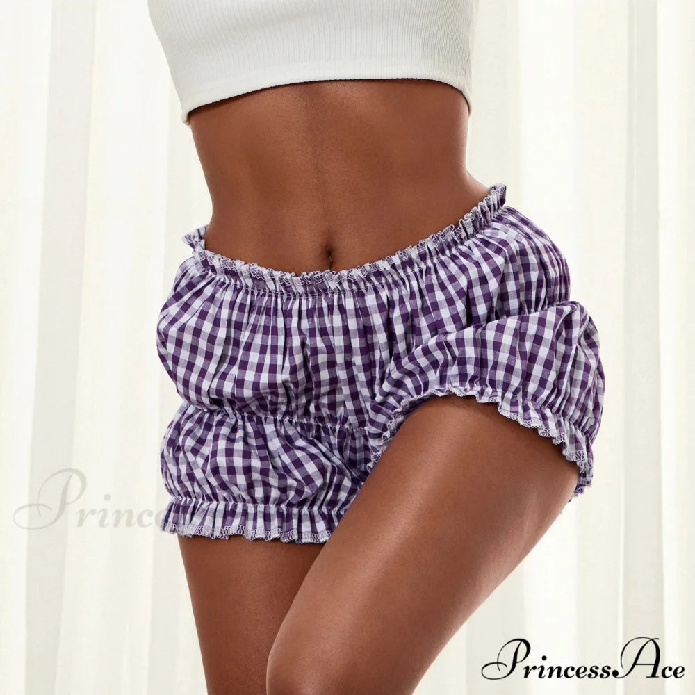 Checkered Frill Tiered Flounce Short short-250223