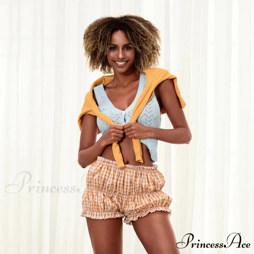 Checkered Frill Tiered Flounce Short short-250223