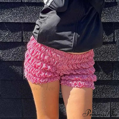 Checkered Frill Tiered Low-Cut Short pink / S short-250223
