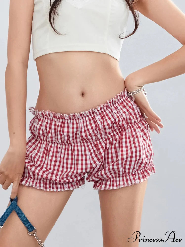 Checkered Frilled Retro Brief Red / S short-250223