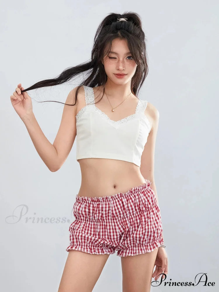 Checkered Frilled Retro Brief short-250223